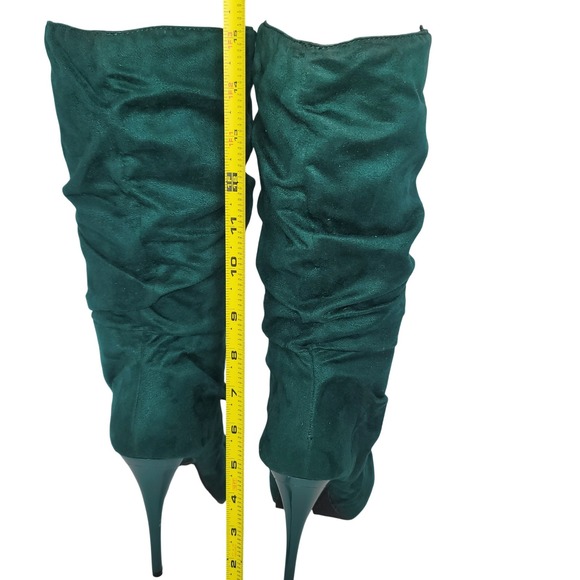 Michael Antonio Green Suede Slouchy Stiletto Boots 5.5  Ruched Y2K - Picture 6 of 9